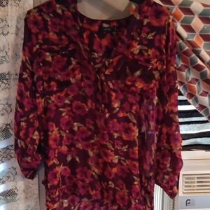 Apt9 Loft Floral Blouse - Pink and Red